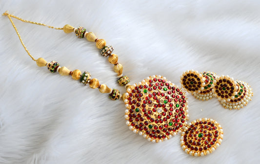 Gold tone Big flower pendant kemp-green hand made temple necklace set dj-02802