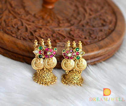 Matte finish pink-green-white kundan jadau mango-Lakshmi coin haar set dj-38177