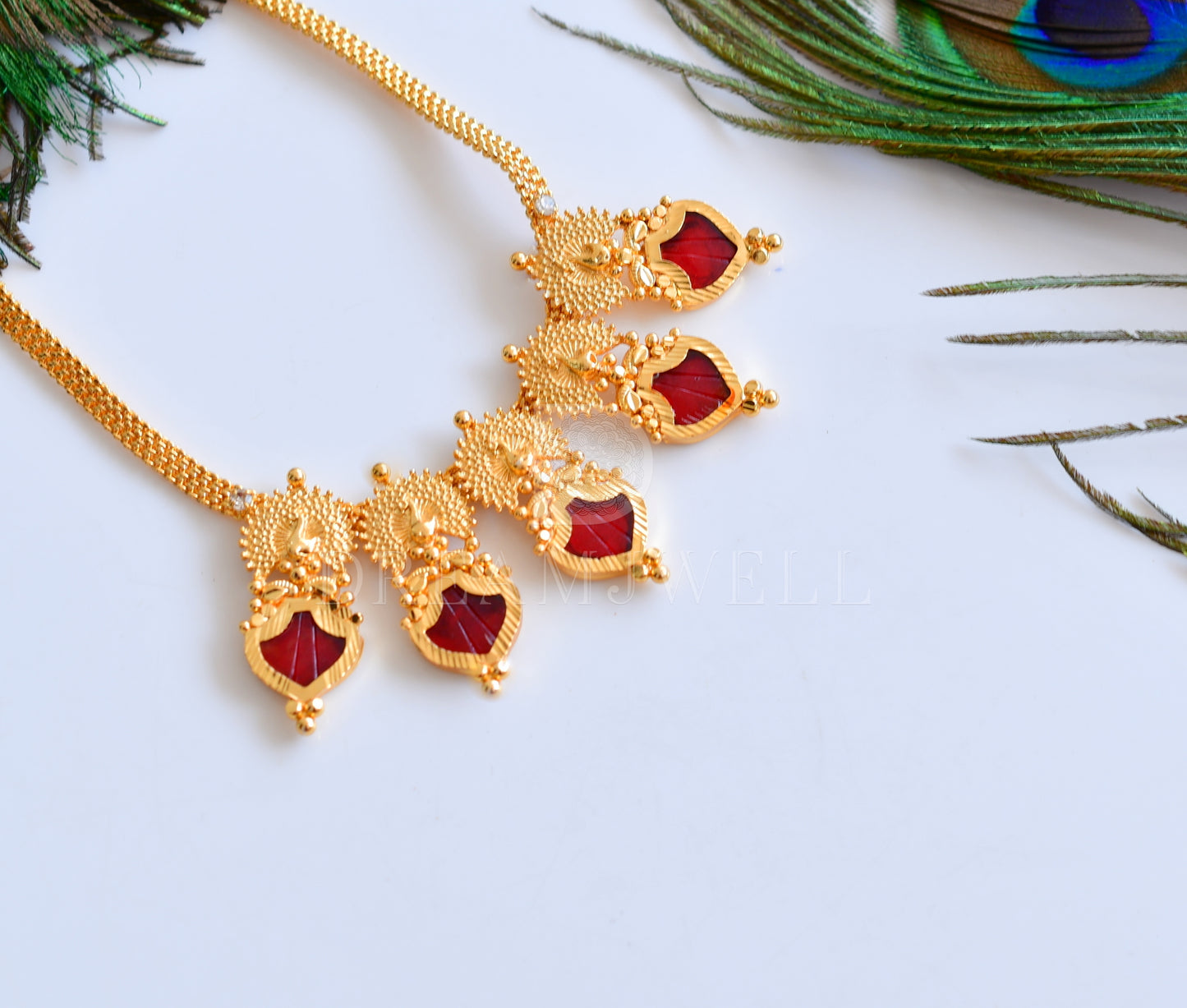 Gold tone Palakka red peacock necklace dj-35918