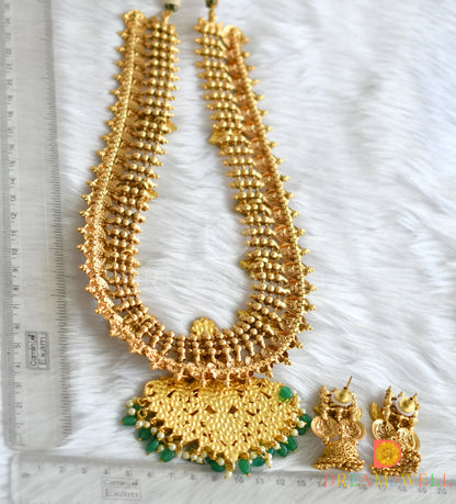 Matte finish pink-green-white kundan jadau mango-Lakshmi coin haar set dj-38177