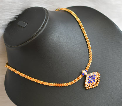 Gold tone blue-white stone Kerala style small pathakkam necklace dj-39022