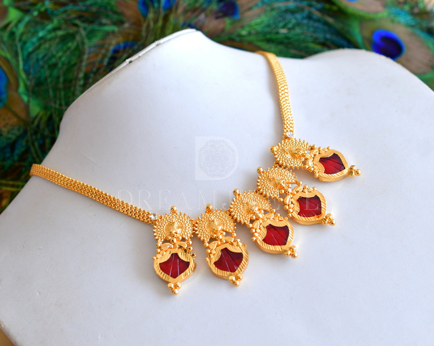 Gold tone Palakka red peacock necklace dj-35918