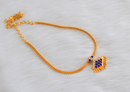 Gold tone blue-white stone Kerala style small pathakkam necklace dj-39022