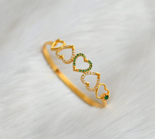 Gold tone green-white stone heart bracelet dj-40422