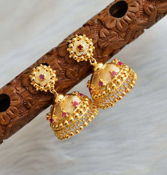 Gold tone Ruby stone Kerala style jhumkka dj-41774