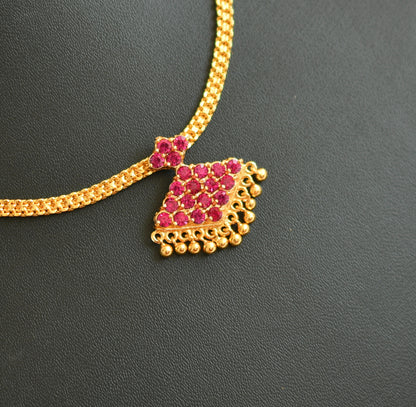 Gold tone pink stone Kerala style small pathakkam necklace dj-39024