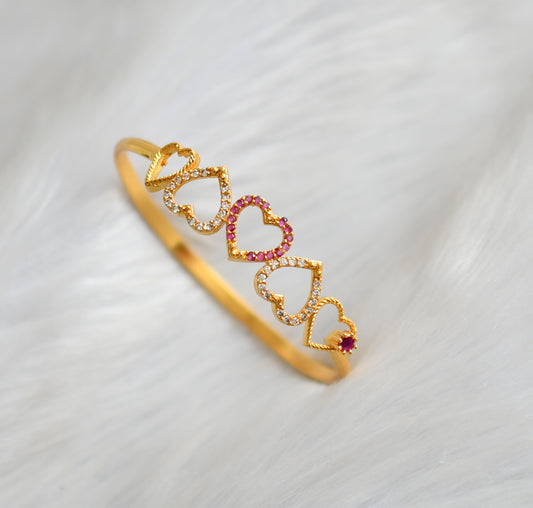 Gold tone ruby-white stone heart bracelet dj-40424