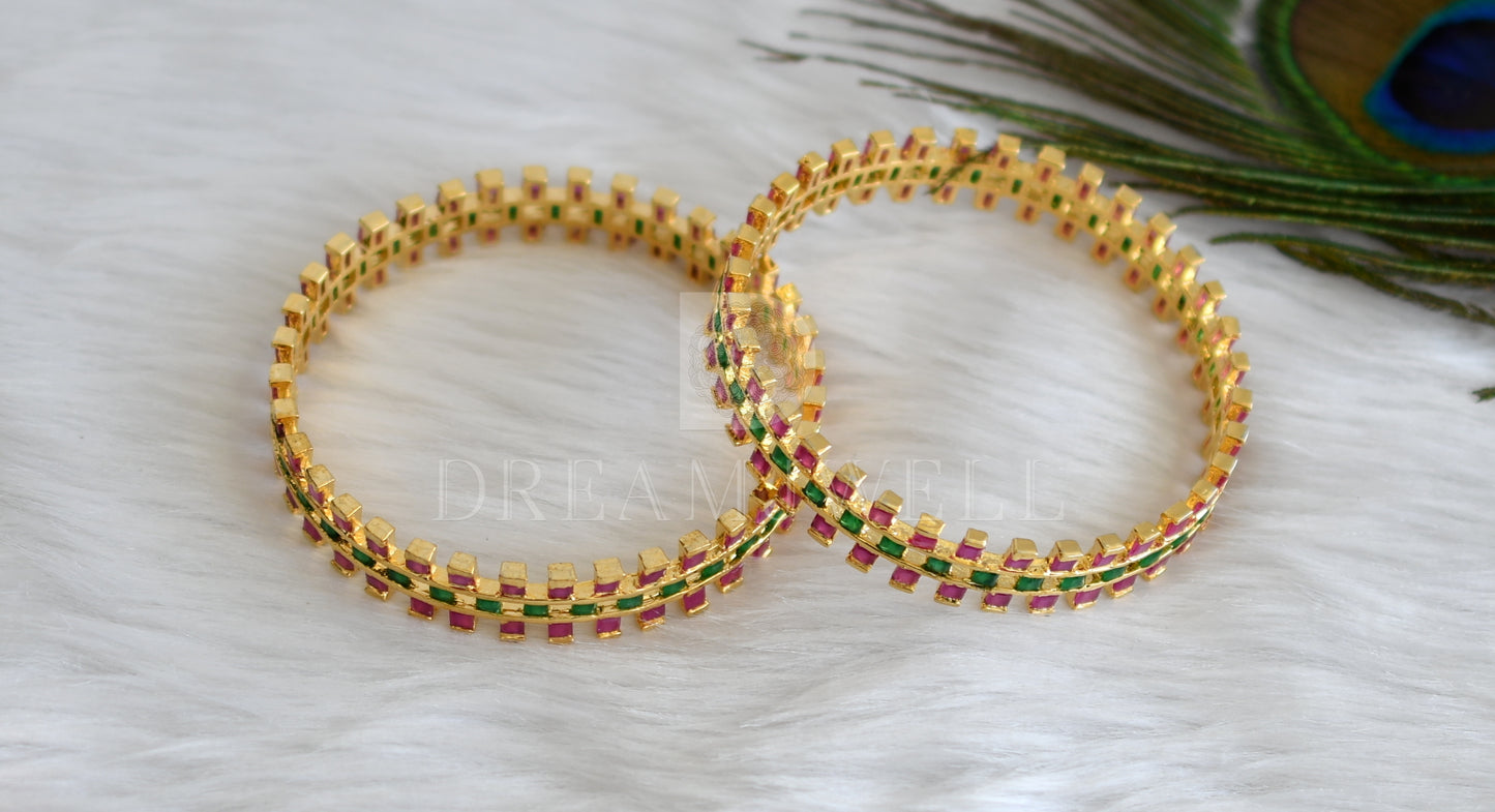 Gold tone ruby-emerald square stone bangles (2.6) dj-04776