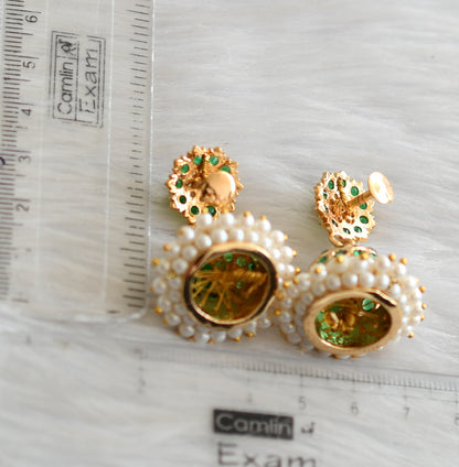 Gold tone green stone pearl cluster south Indian style jhumkka dj-41762