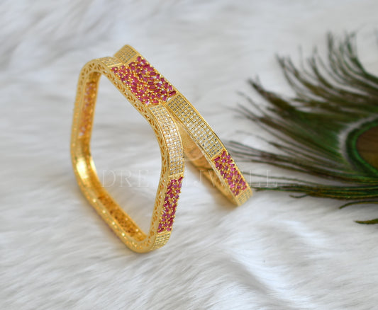 Gold tone cz pink square shape bangles(2.6) dj-27231