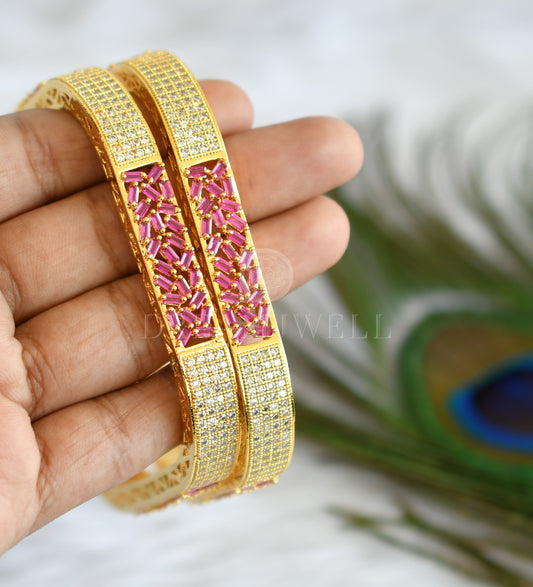 Gold tone cz pink square bangles (2.4) dj-27230