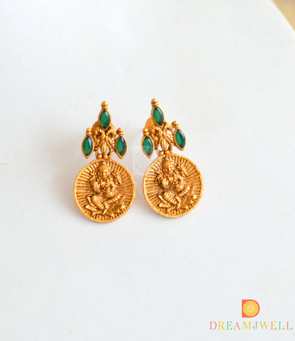 Matte finish green Lakshmi coin designer short haar set dj-21835