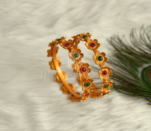Matte finish kemp-green floral bangles (2.6) dj-30320