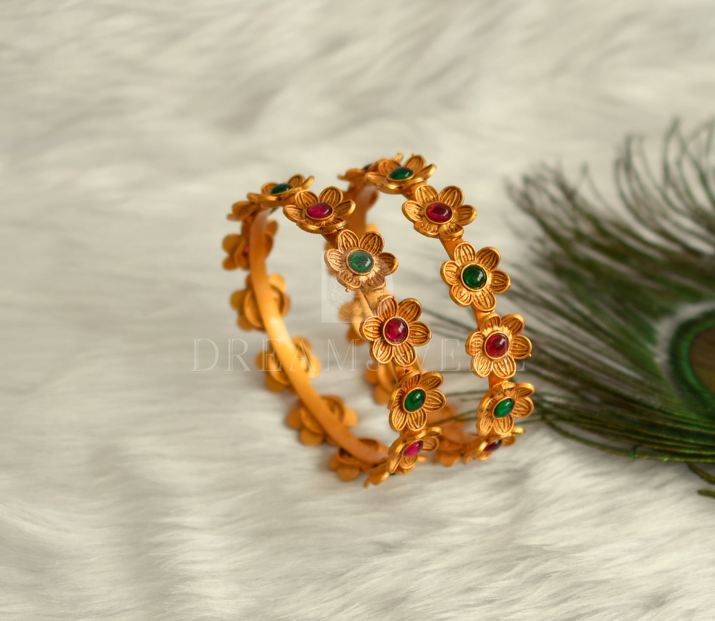 Matte finish kemp-green floral designer bangles(2.8) dj-30321