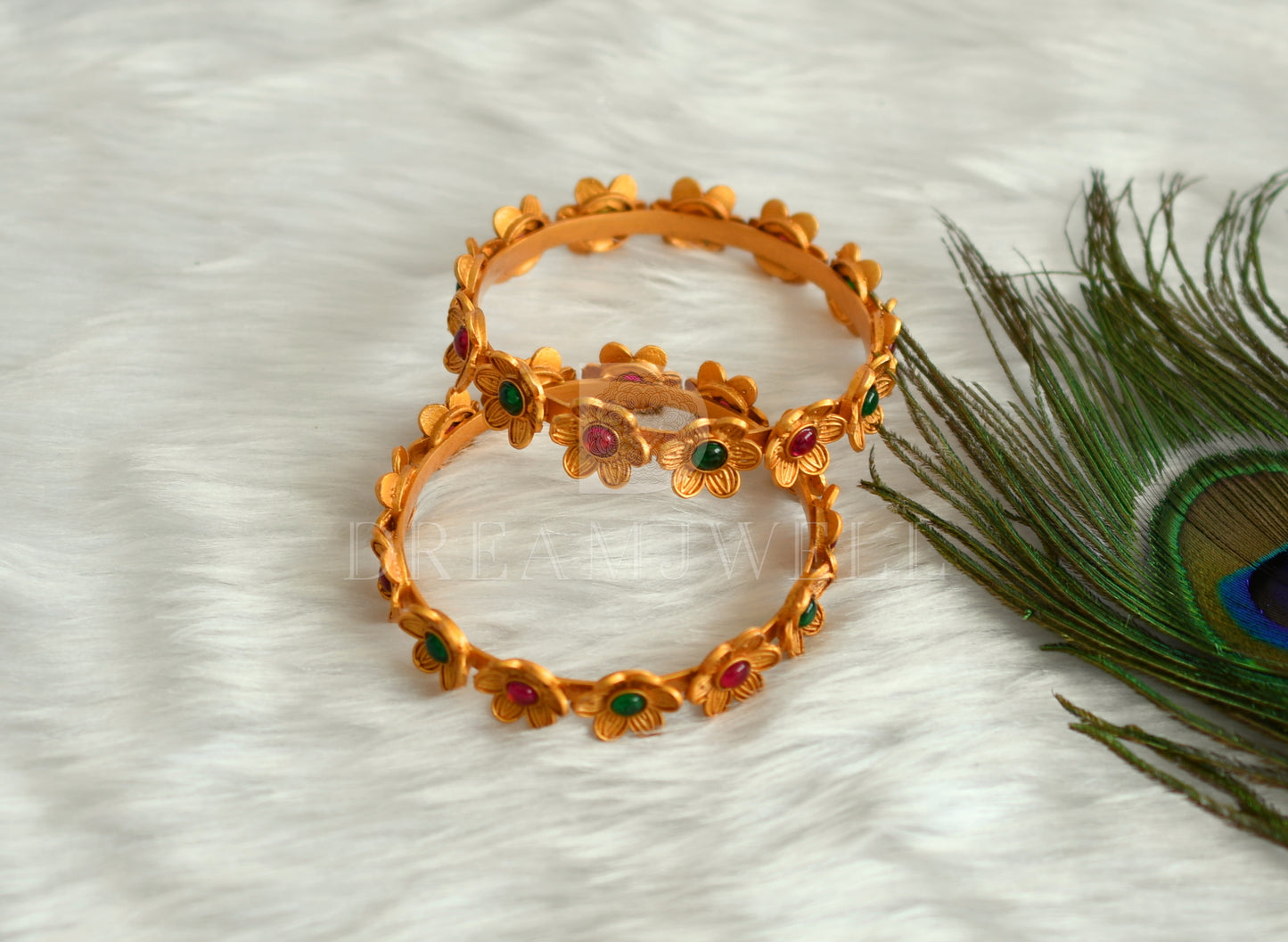 Matte finish kemp-green floral bangles (2.6) dj-30320
