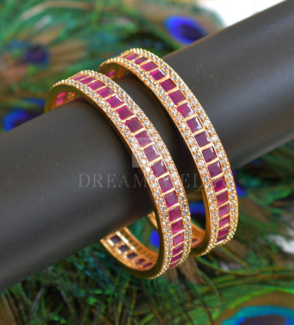 Gold tone cz ruby square stone bangles