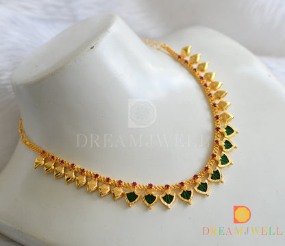 Gold tone pink-green palakka Kerala style necklace dj-38144