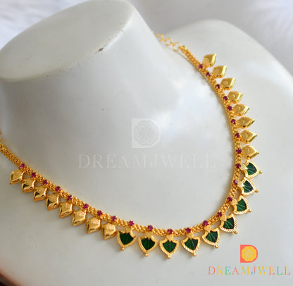 Gold tone pink-green palakka Kerala style necklace dj-38144