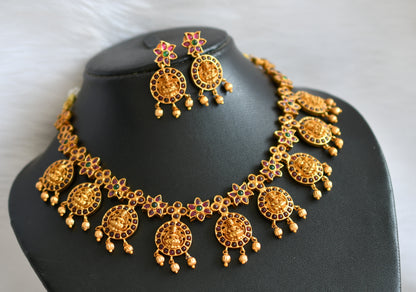 Matte finish ruby-emerald lakshmi necklace set dj-19548