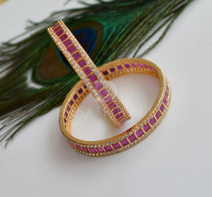 Gold tone cz ruby square stone bangles