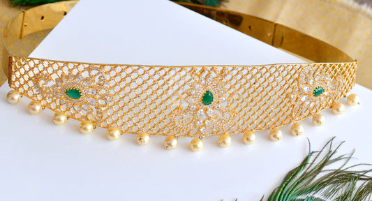 Gold tone cz emerald waist belt dj-14304
