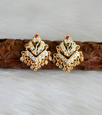 Gold tone white-pink-green stone south Indian style stud/earrings dj-41755