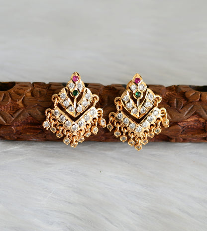 Gold tone white-pink-green stone south Indian style stud/earrings dj-41755