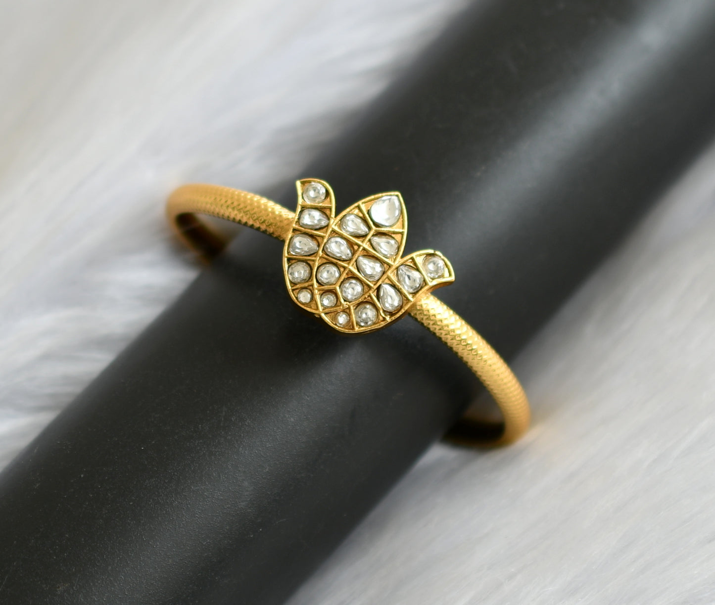 Gold tone white stone lotus bracelet/Kada dj-40446