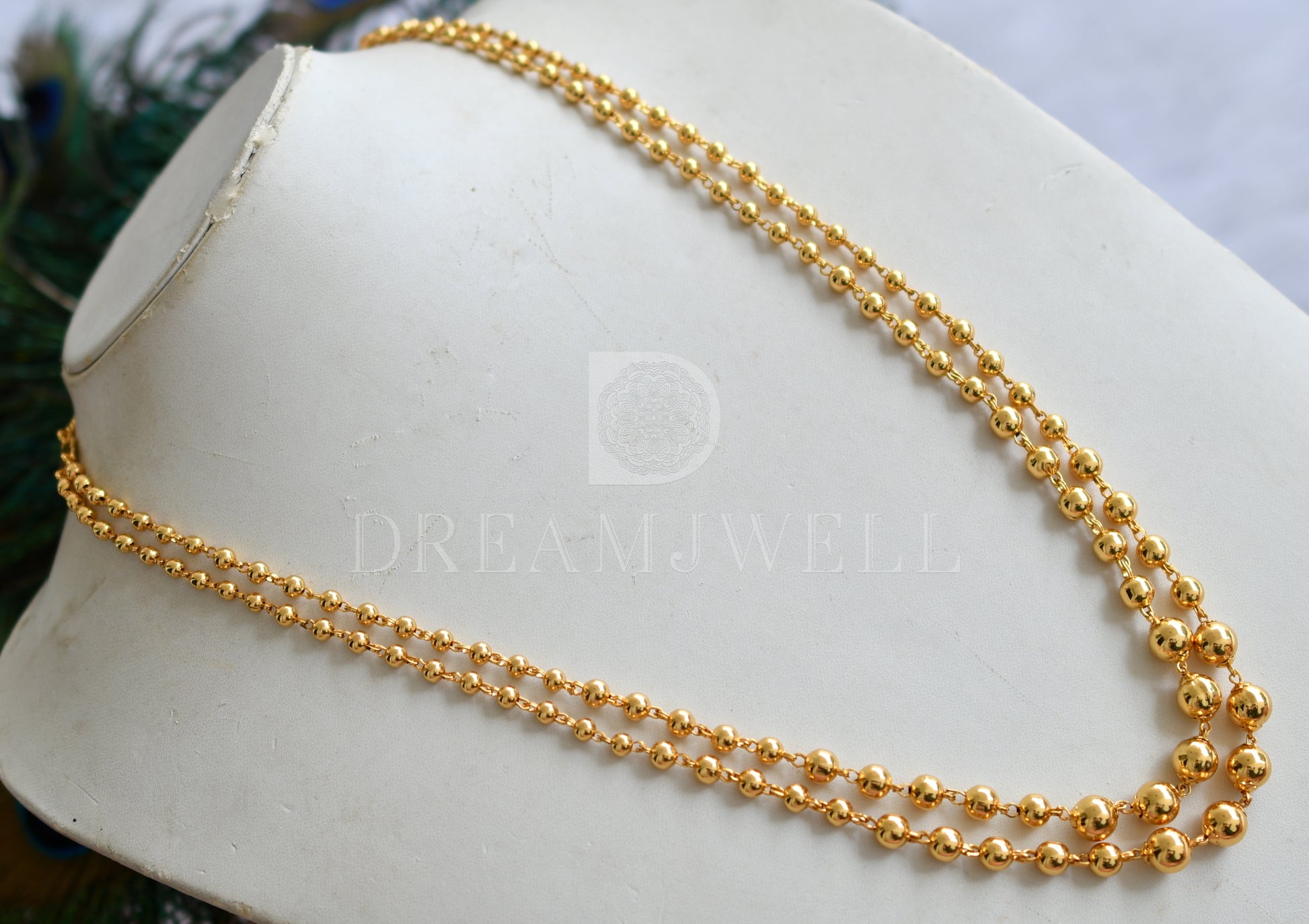 Gold tone double layer ball chain/necklace dj-34312