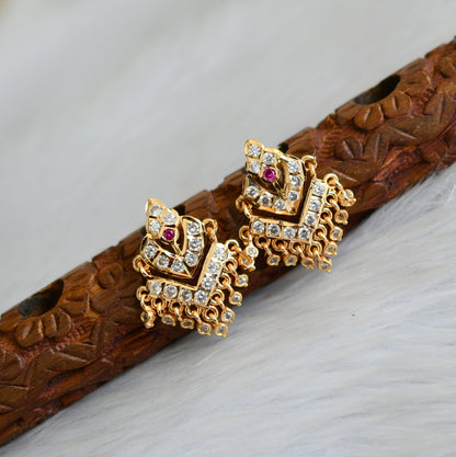 Gold tone white-pink stone south Indian style earrings dj-41757