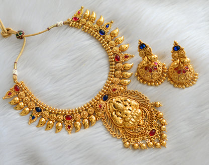 Antique gold tone kemp-blue Lakshmi necklace set dj-03499