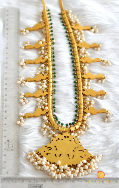 Gold tone pink-green kundan jadau Gutta Pusalu peacock haar dj-38170