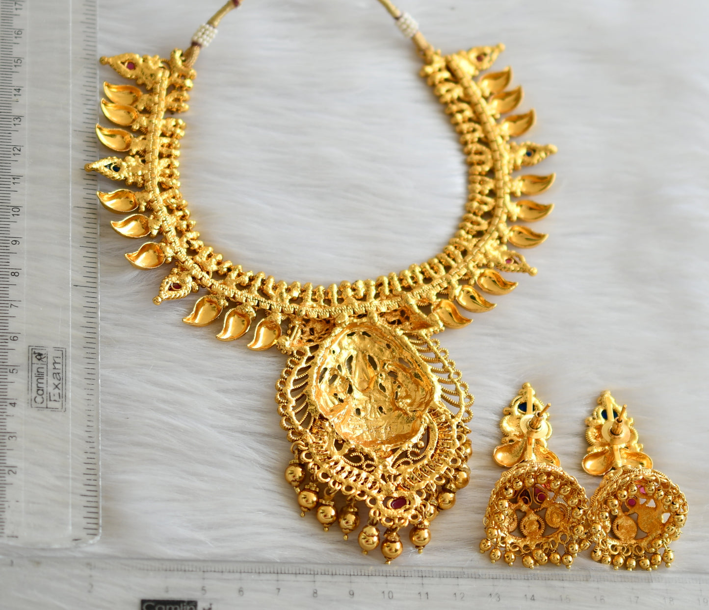 Antique gold tone kemp-blue Lakshmi necklace set dj-03499