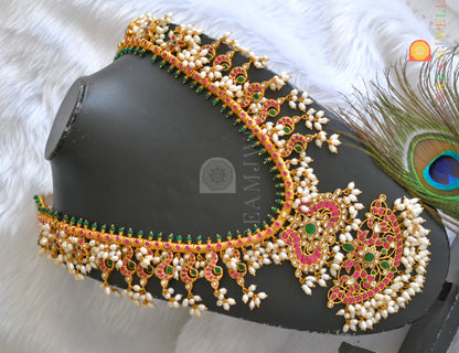 Gold tone pink-green kundan jadau Gutta Pusalu Peacock haar dj-38171