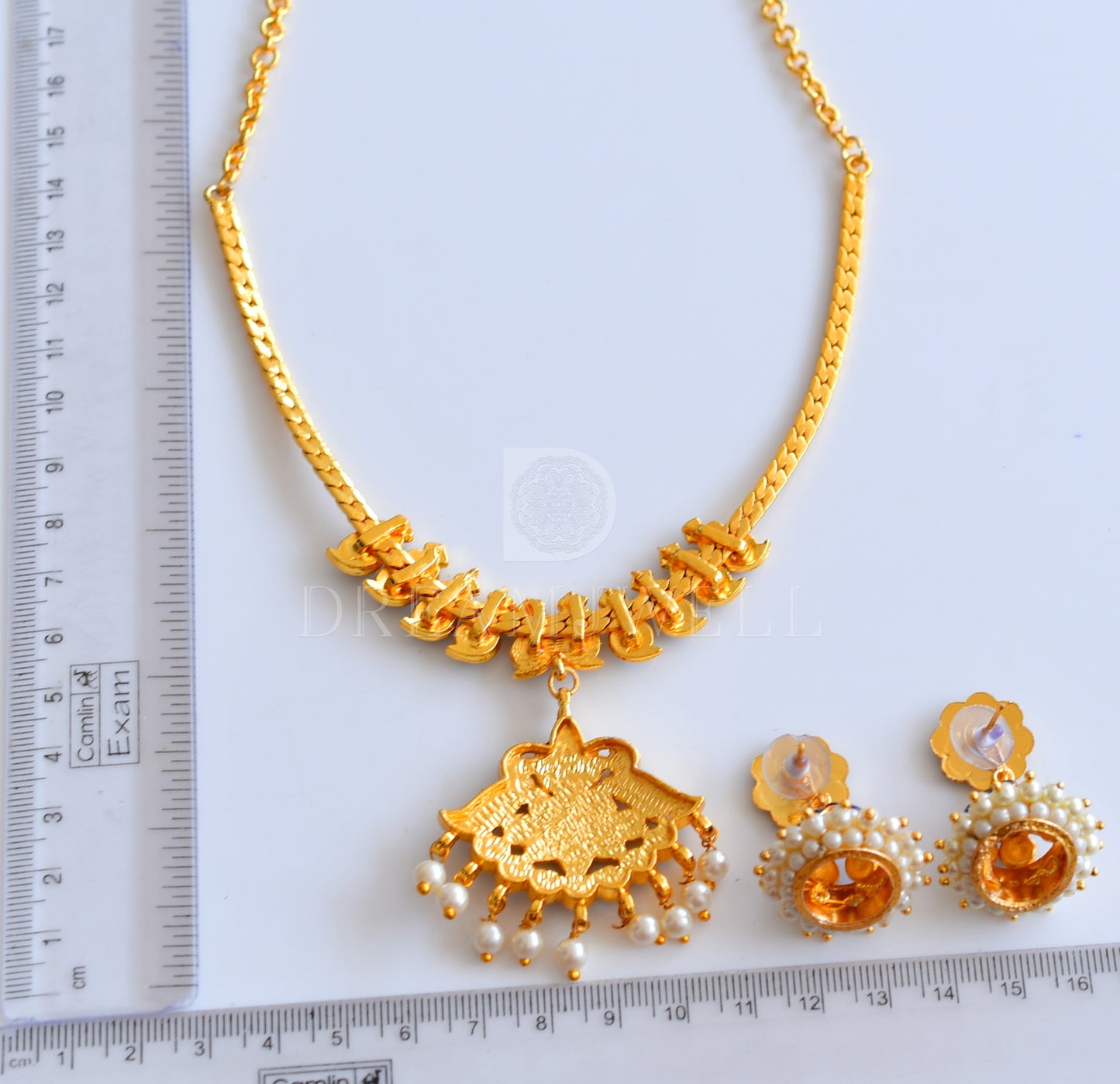 Gold tone blue kemp mango attigai/necklace set dj-34653