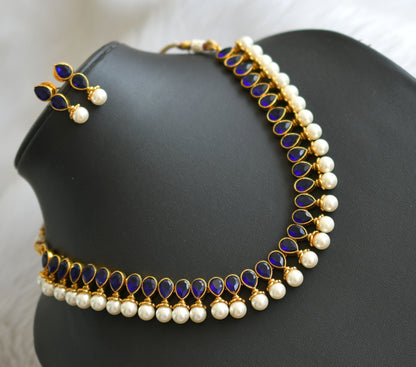 Antique gold tone pearl blue necklace set dj-03535