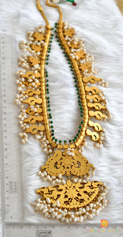 Gold tone pink-green kundan jadau Gutta Pusalu Peacock haar dj-38171