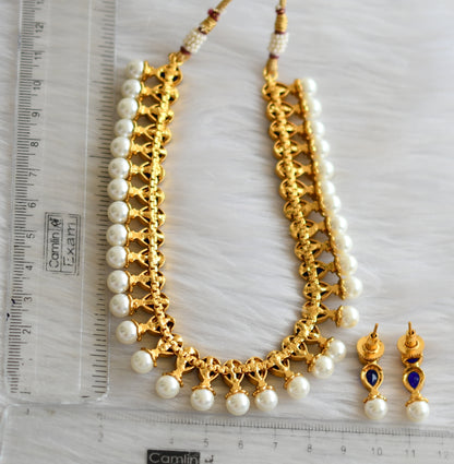 Antique gold tone pearl blue necklace set dj-03535