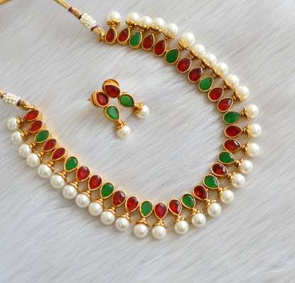 Antique gold tone ruby-emerald pearl necklace set dj-03534