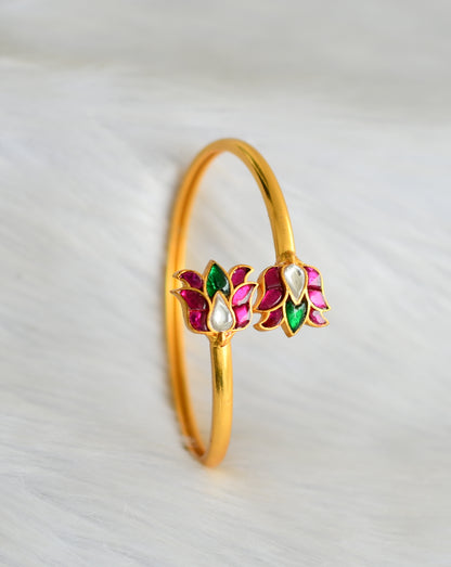 Matte finish pink-green-white kundan jadau Lotus bracelet dj-40437