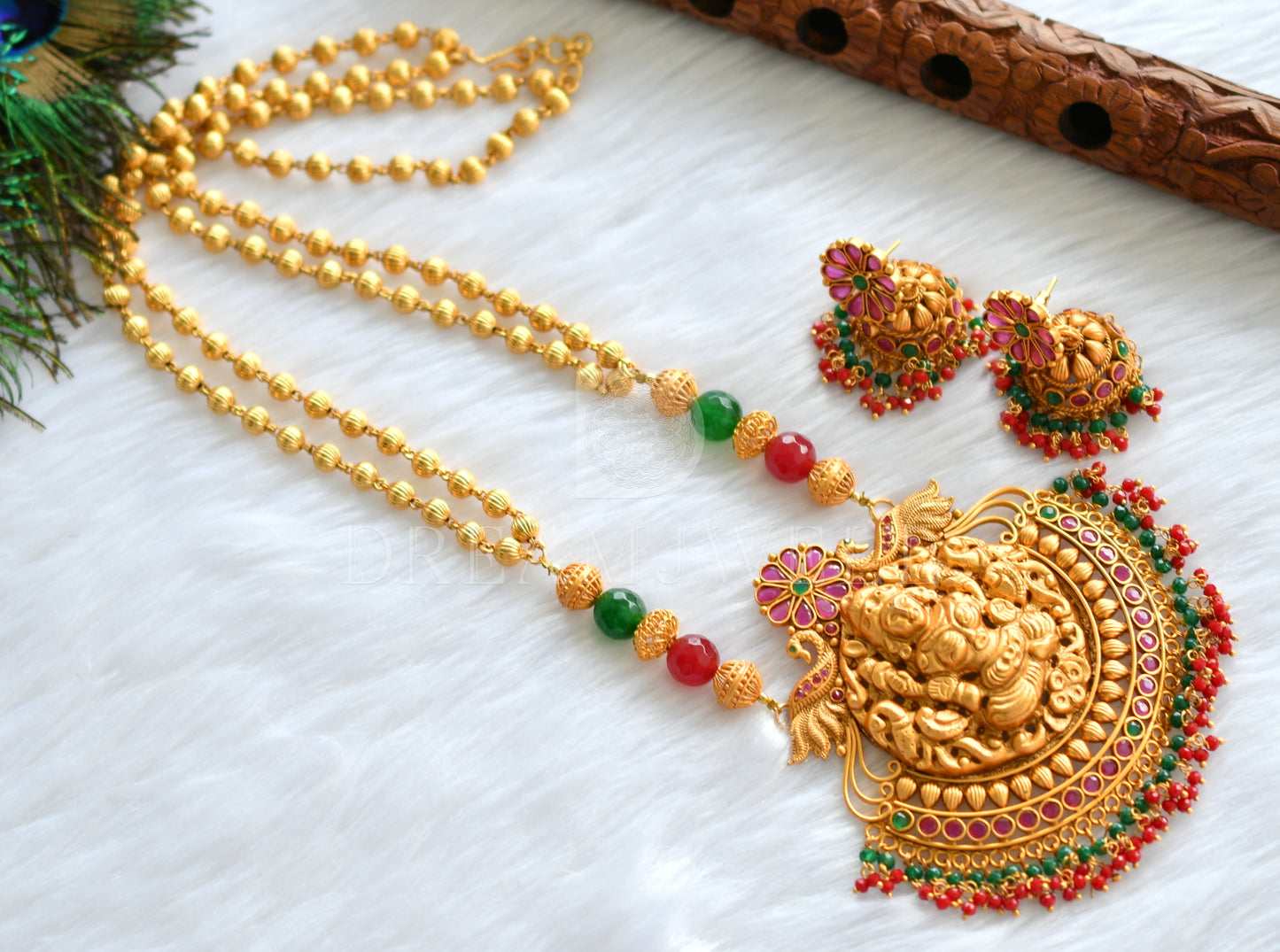 Matte Finish Ruby-emerald Lakshmi Haar Set dj-19751