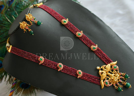 Matte Finish Ruby-emerald beaded Lakshmi Haar Set dj-17386