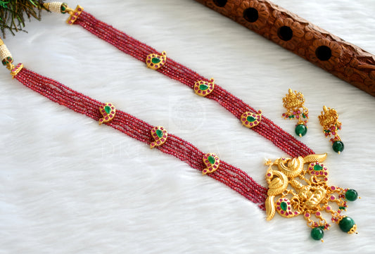 Matte Finish Ruby-emerald beaded Lakshmi Haar Set dj-17386
