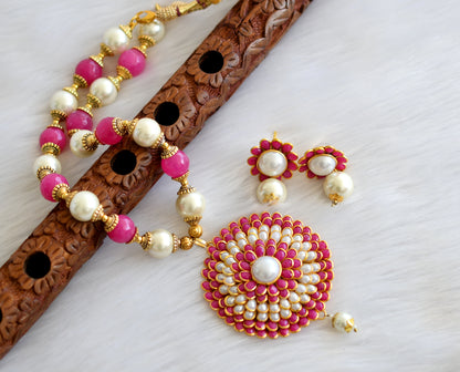 Gold tone Dark pink-pearl pachi Pendant necklace set dj-02348