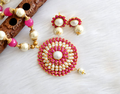 Gold tone Dark pink-pearl pachi Pendant necklace set dj-02348