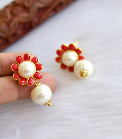 Gold tone pearl-red pachi pendant necklace set dj-02343