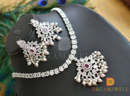 Silver tone white-ruby stone necklace