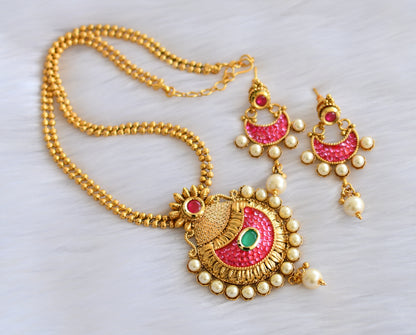 Gold tone pink-green transparent necklace set  dj-02537