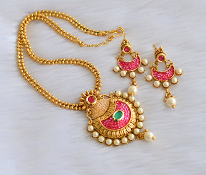 Gold tone pink-green transparent necklace set  dj-02537