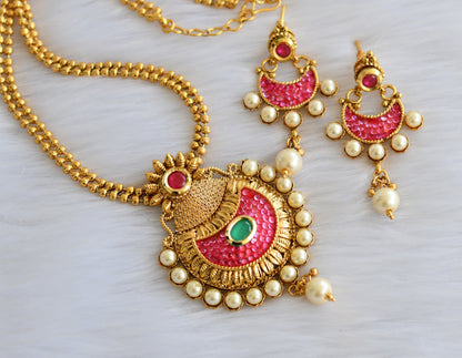 Gold tone pink-green transparent necklace set  dj-02537